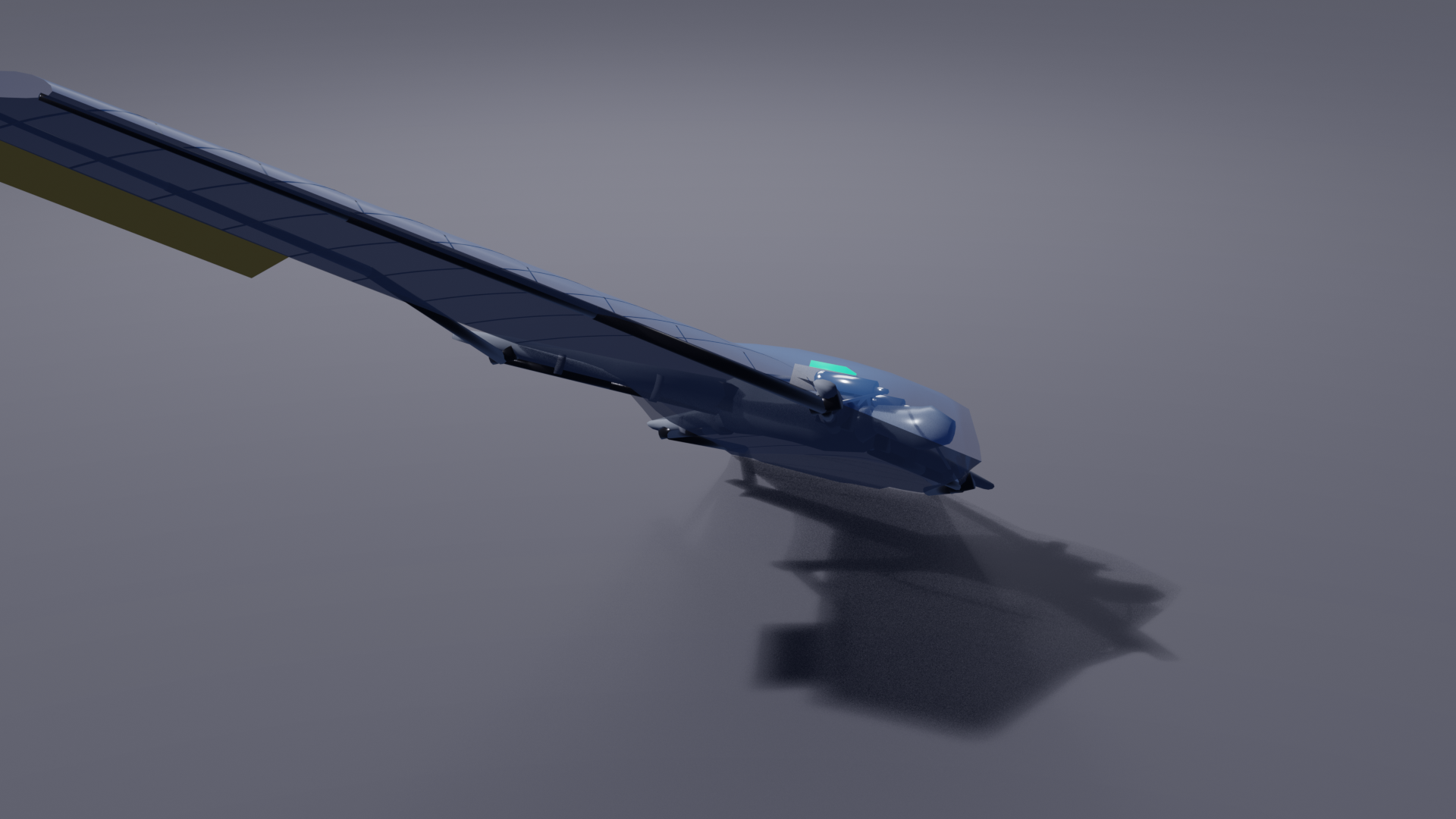 MANTA in a banked turn — flaperons deflected, pilot weight-shifted
